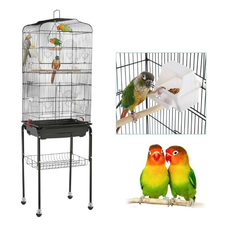 foto del prodotto haloyo gabbia voliera per pappagalli uccelli in metallo,con carrello con ruote girevole nera gabbia,gabbia metallica per uccelli,46 x 35,3 x 150,6