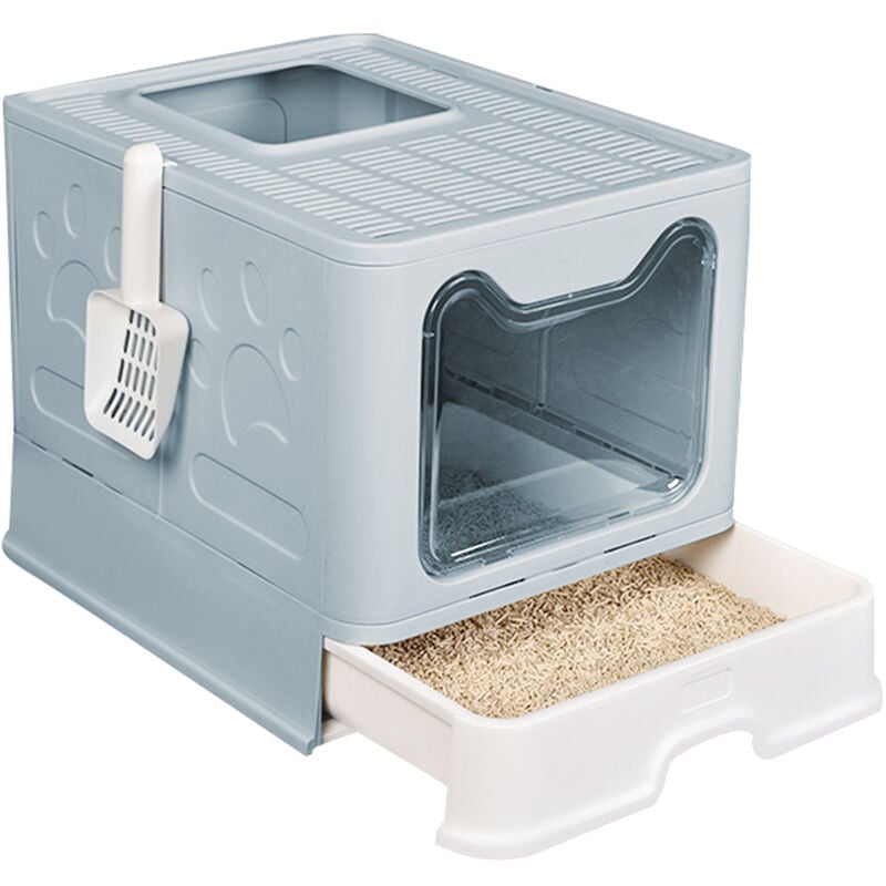 foto del prodotto haloyo lettiera gatto chiusa con coperchio, con paletta in plastica per animali domestici,51 x 41 x 38cm,blu
