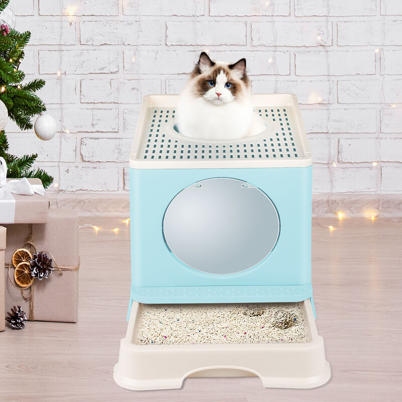 foto del prodotto haloyo - lettiera per gatti completamente chiusa con coperchio, pieghevole e chiusa,48 x 39 x 34 cm,azzurro