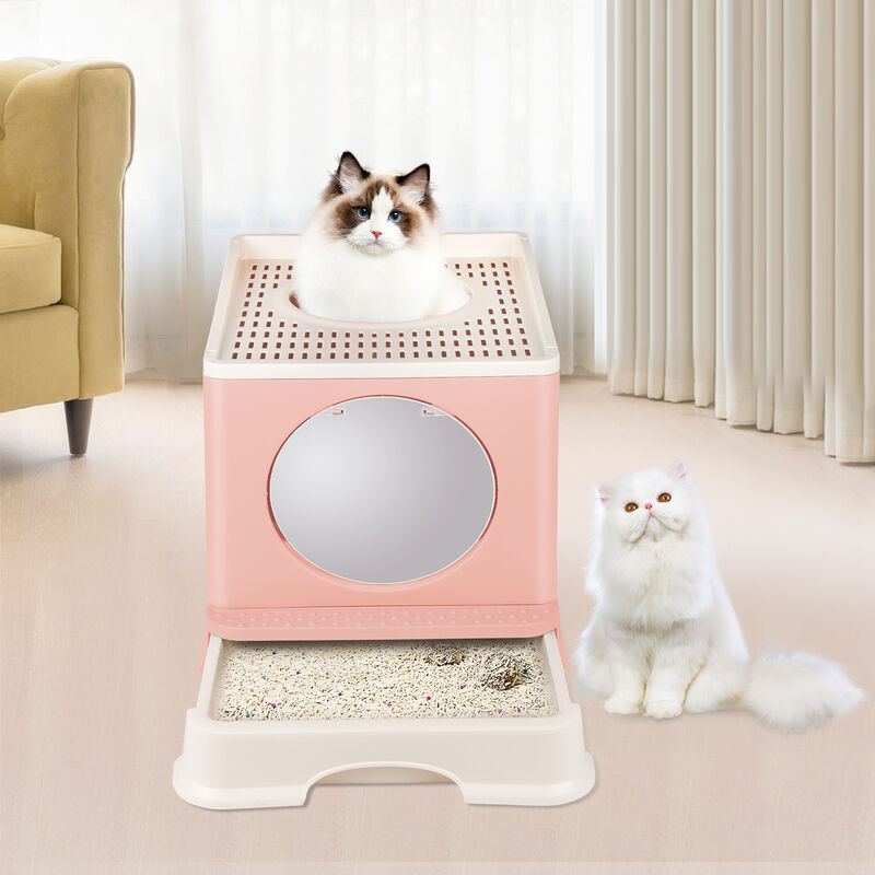 foto del prodotto haloyo lettiera per gatti completamente chiusa con coperchio, pieghevole e chiusa,48 x 39 x 34 cm,rosa