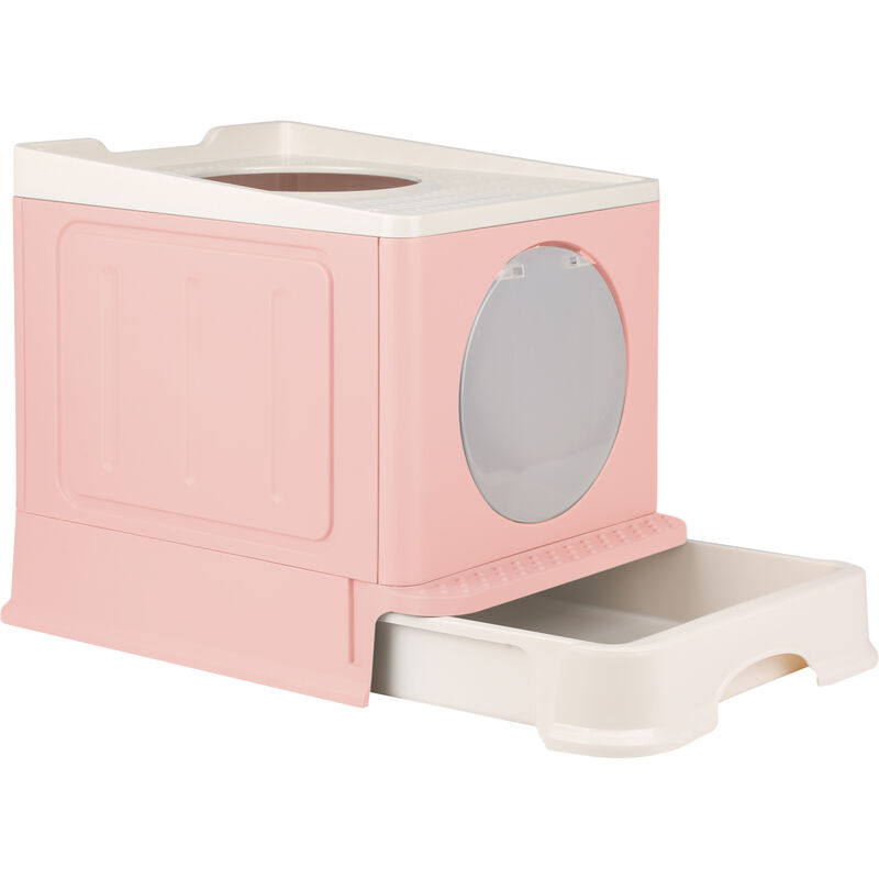 foto del prodotto haloyo lettiera per gatti con coperchio a pala, toilette pieghevole per animali domestici, toilette per gatti, rosa