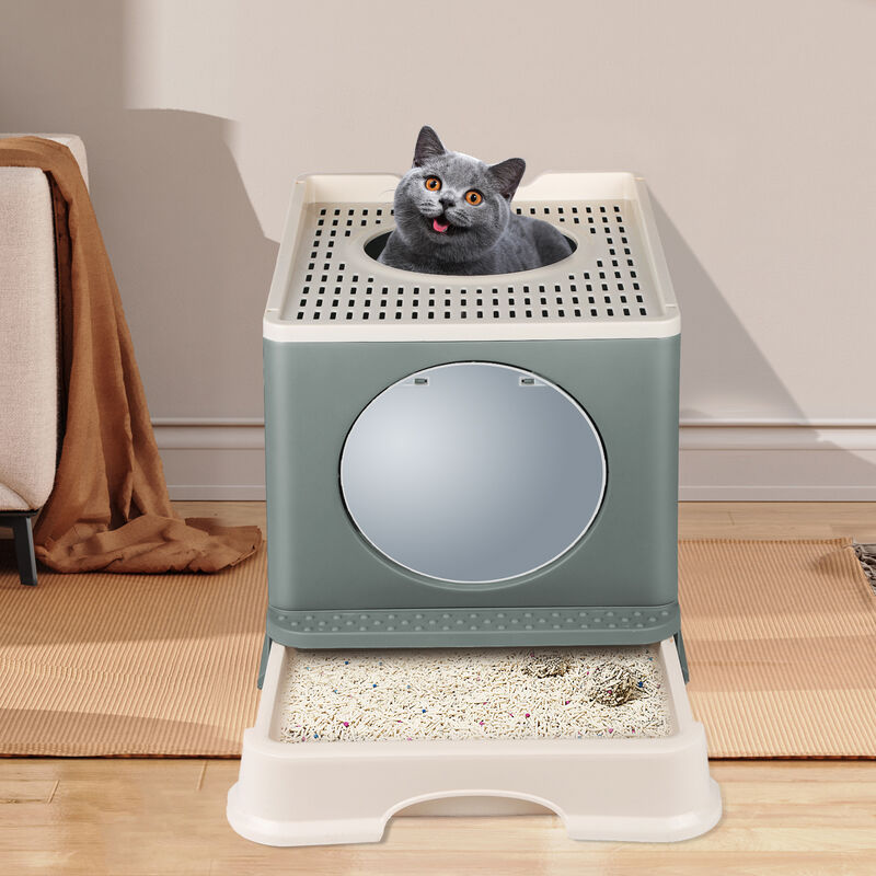 foto del prodotto haloyo lettiera per gatti design a griglia,facile pulizia,48 x 39 x 34 cm,grigio