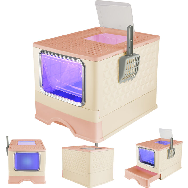foto del prodotto haloyo lettiera per gatti, sterilizzazione pieghevole toilette per gatti, cassetto scorrevole per lettiera, paletta, 52x39x39cm, giallo