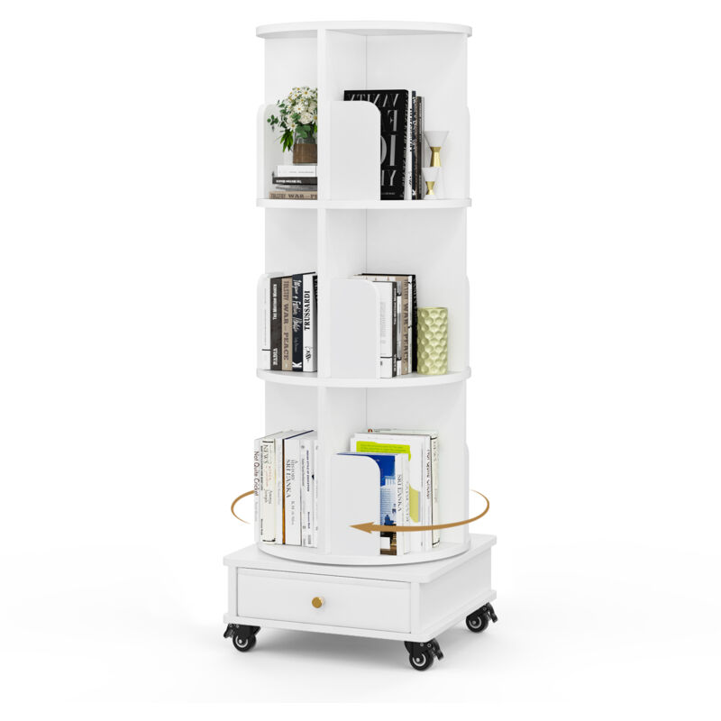 foto del prodotto haloyo libreria a 3 ripiani, girevole a 360 , con ruote, 40x40x110 cm, bianca