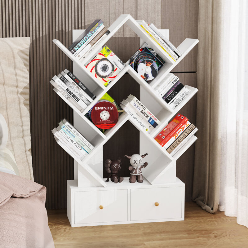 foto del prodotto haloyo - libreria scaffale portaoggetti scaffale portaoggetti 6 ripiani libreria ad albero con cassetto 60x20x100cm bianco