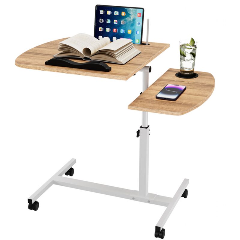 foto del prodotto haloyo mobile desk, scrivania per computer con ruote, scrivania per computer, tavolo da studio per ufficio domestico, 60x40x61 95cm, colore legno