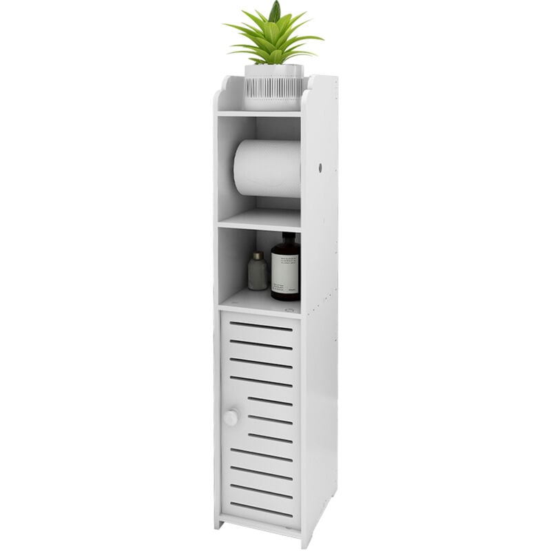 foto del prodotto haloyo mobiletto da bagno con 1 anta e 2 ripiani, mobiletto da bagno, ripiano portaoggetti, mobiletto alto, 15x17x76cm, bianco