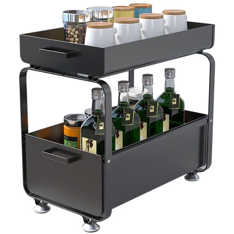 foto del prodotto haloyo organizzatore sotto il lavandino 2 livelli, scorrevole scaffale sottolavello portaoggetti, organizer sottolavello portaoggetti per cucina
