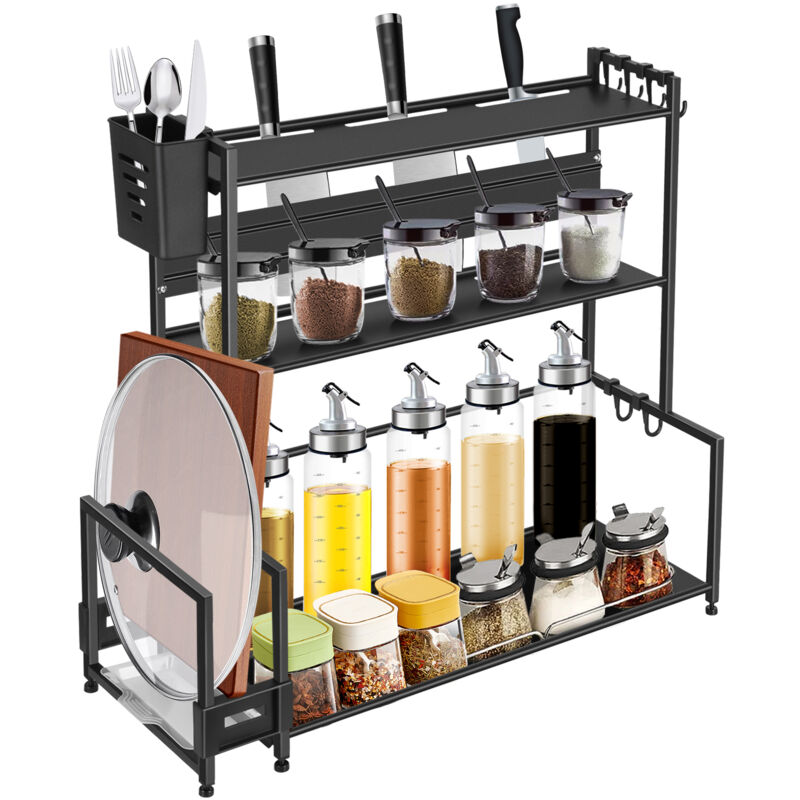 foto del prodotto haloyo porta spezie in acciaio inox per cucina con ganci porta spezie porta spezie 58x21x49cm nero