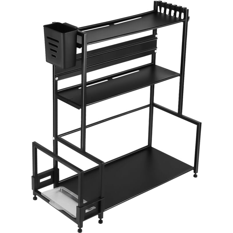 foto del prodotto haloyo porta spezie in metallo, mensola da cucina, porta spezie, organizer per spezie, organizer per ripiani portaoggetti, 48x21x49cm, nero