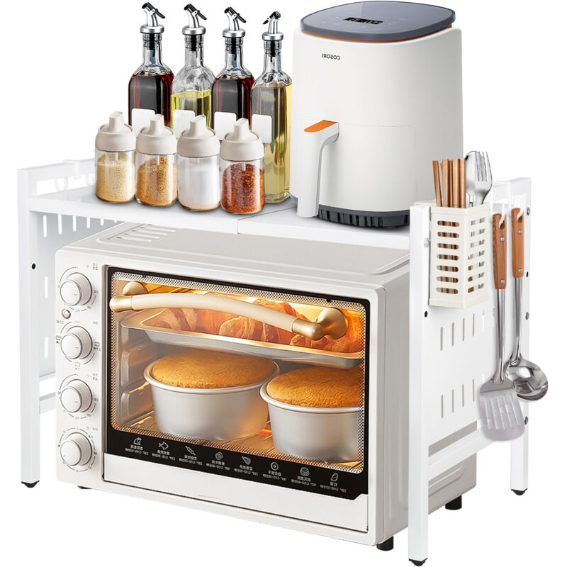 foto del prodotto haloyo scaffale per microonde a 2 livelli, scaffale da cucina espandibile, scaffale da cucina bianco