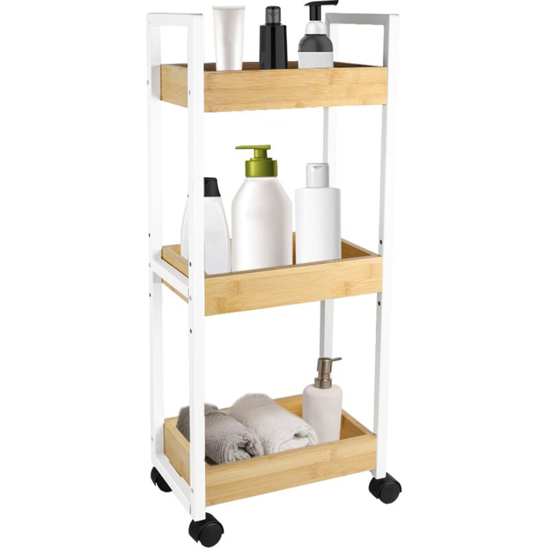 foto del prodotto haloyo scaffale portaoggetti per il bagno a 3 ripiani, scaffale con ruote, carrello, scaffale in piedi, scaffale per il bagno, carrello da cucina