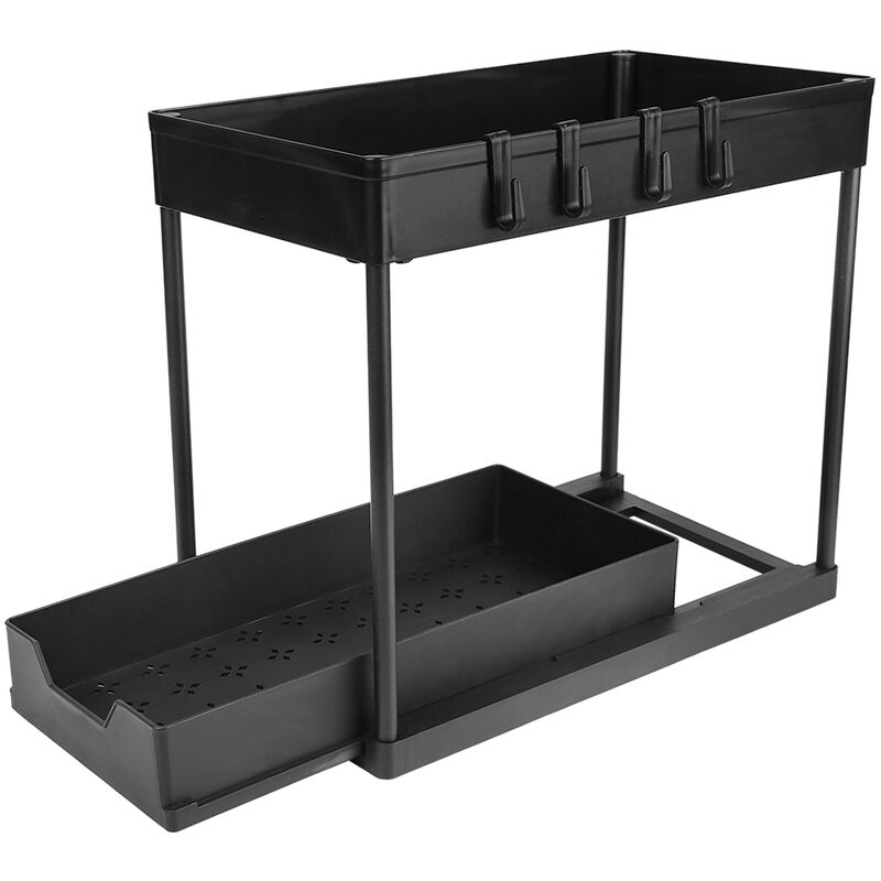 foto del prodotto haloyo scaffale portaoggetti sotto lavello a 2 livelli con cassetto scorrevole per cucina e bagno scaffale portaspezie nero
