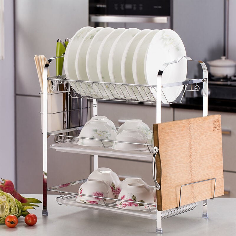foto del prodotto haloyo scolapiatti a 3 strati supporto per tazze e scolaposate,, da cucina, scolapiatti