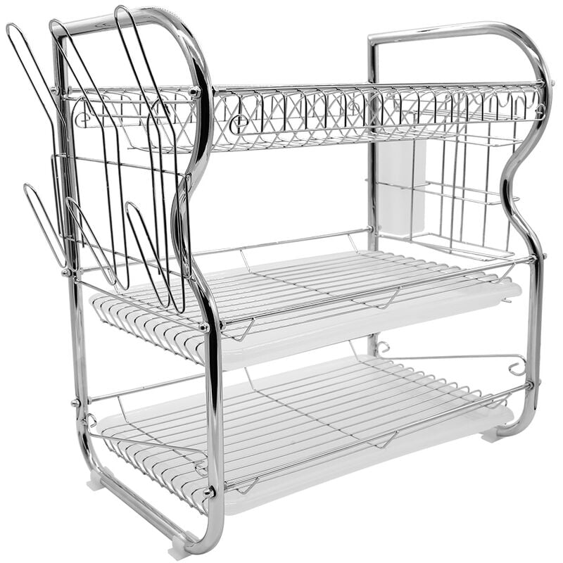 foto del prodotto haloyo scolapiatti a 3 strati supporto per tazze e scolaposate, scolapiatti portapiatti in acciaio 422543.5cm