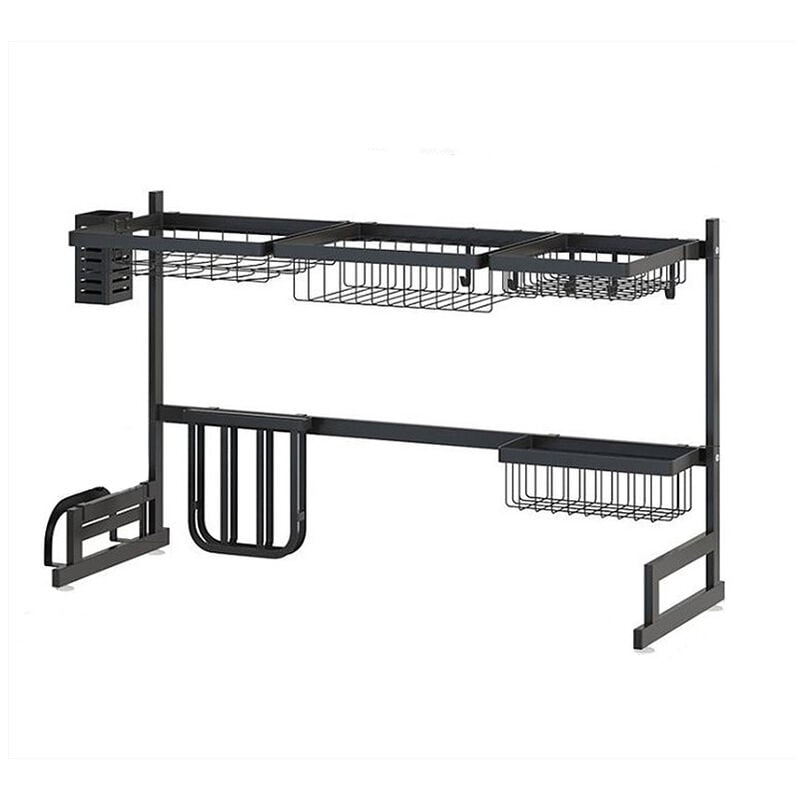 foto del prodotto haloyo scolapiatti in acciaio inox, scolapiatti, organizer per lavello, ripiano da cucina 85x32x52cm nero
