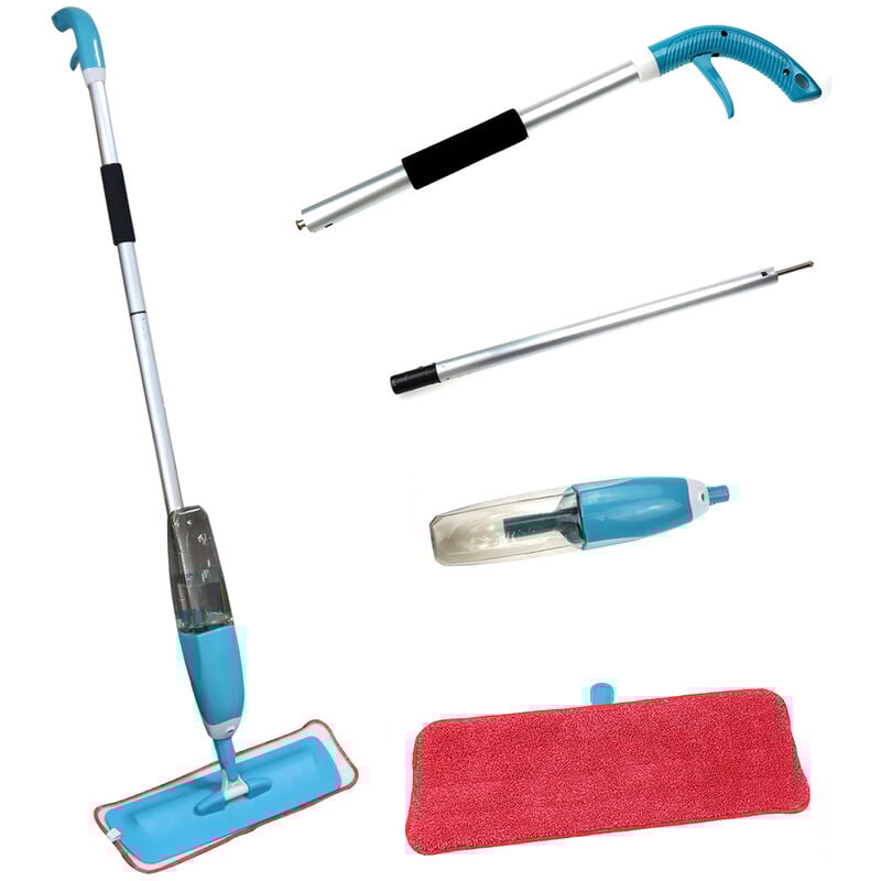 foto del prodotto haloyo scopa con testa rotante a mop in fibra superfinita secchio con doppio scomparto mocio auto clean mop spray mop blu