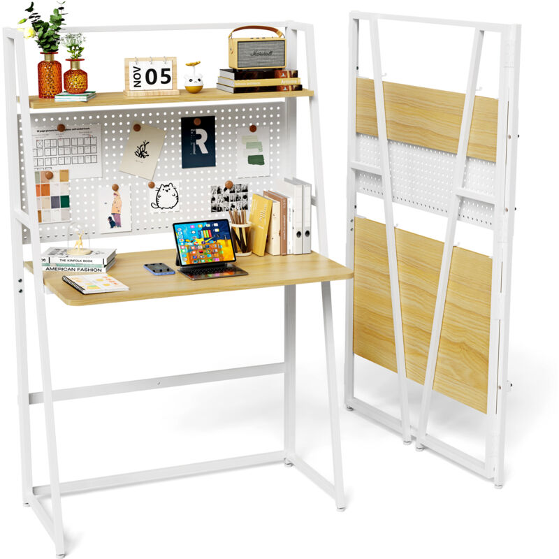 foto del prodotto haloyo scrivania per computer a due livelli, tavolo per computer, scrivania per computer, scrivania con ripiani, 80 x 48 x 136,5 cm, colore legno