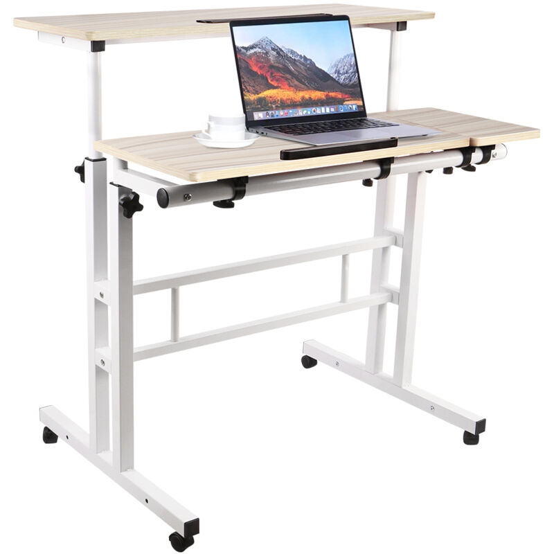 foto del prodotto haloyo scrivania per computer con 4 ruote, tavolo da gioco, tavolo da ufficio, 80x60x67 115cm, acero