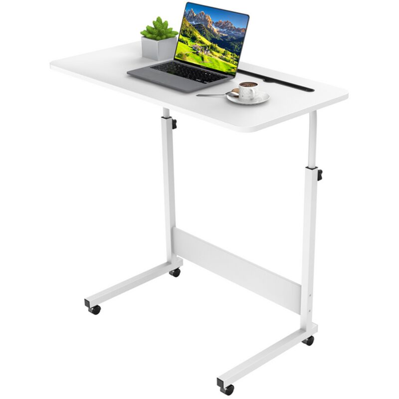 foto del prodotto haloyo scrivania per computer con rotelle, scrivania mobile con ripiani, tavolo da studio per camera da letto, tavolo sopraletto, 80x40x69 90cm,