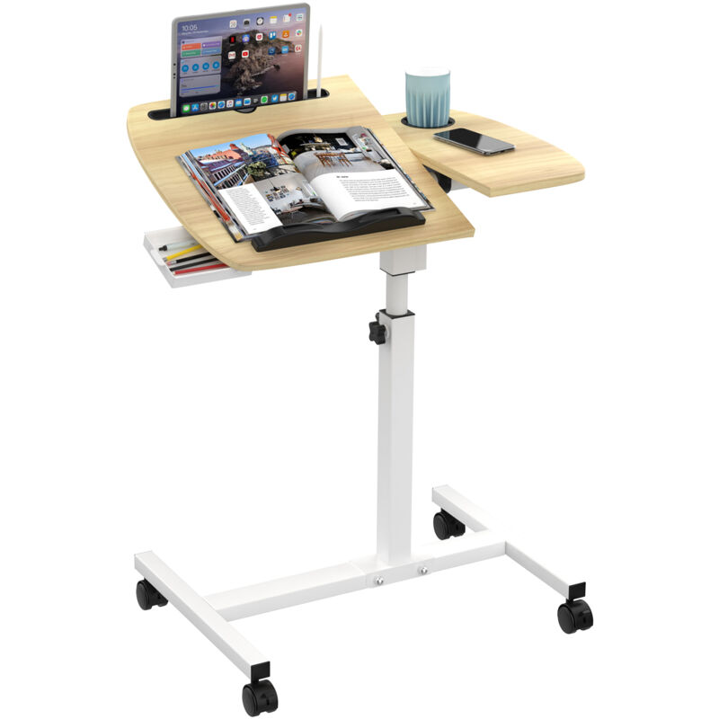 foto del prodotto haloyo scrivania per computer con rotelle, scrivania mobile, tavolo da studio per camera da letto, tavolo sopraletto, 60x40x59 89 cm, colore legno