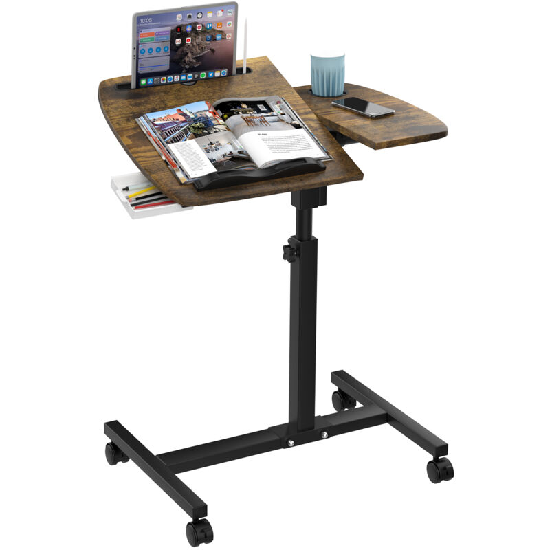 foto del prodotto haloyo scrivania per computer con rotelle, scrivania mobile, tavolo da studio per camera da letto, tavolo sopraletto, 60x40x59 89cm, marrone