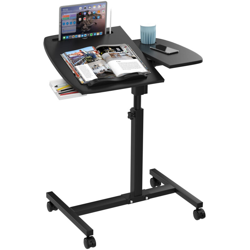 foto del prodotto haloyo scrivania per computer con rotelle, scrivania mobile, tavolo da studio per camera da letto, tavolo sopraletto, 60x40x59 89cm, nero