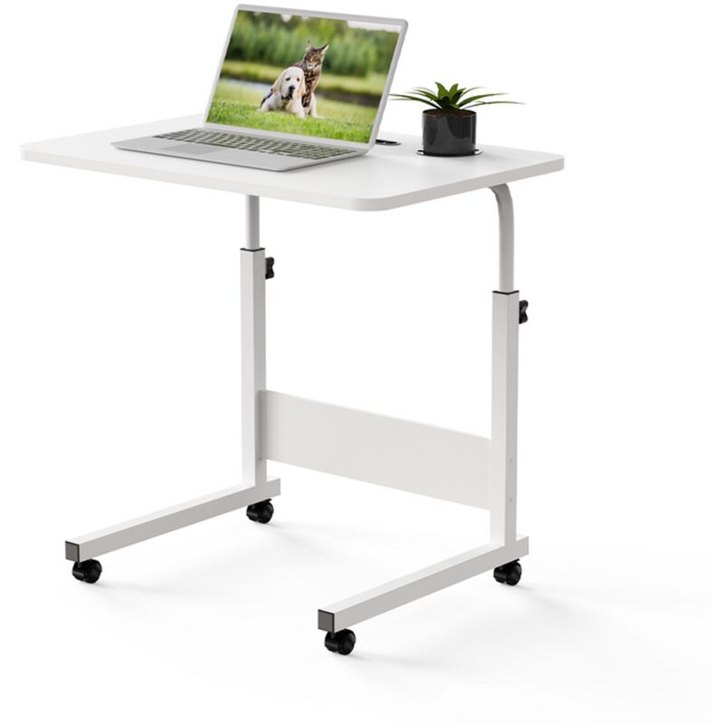 foto del prodotto haloyo scrivania per computer con rotelle, scrivania mobile, tavolo da studio per camera da letto, tavolo sopraletto, 60x40x62 85 cm, bianco