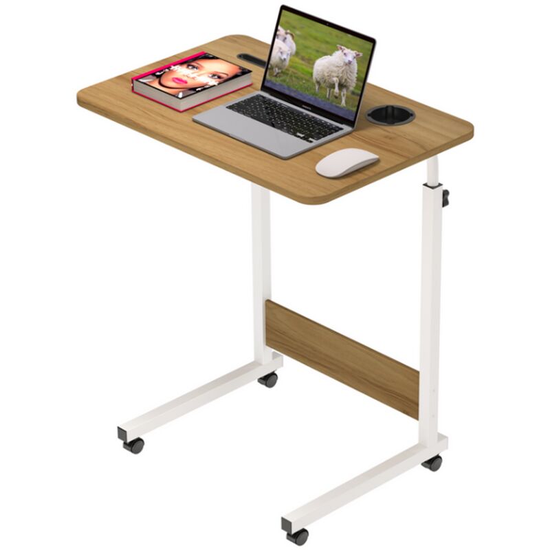 foto del prodotto haloyo scrivania per computer con rotelle, scrivania mobile, tavolo da studio per camera da letto, tavolo sopraletto, 60x40x62 85 cm, colore legno