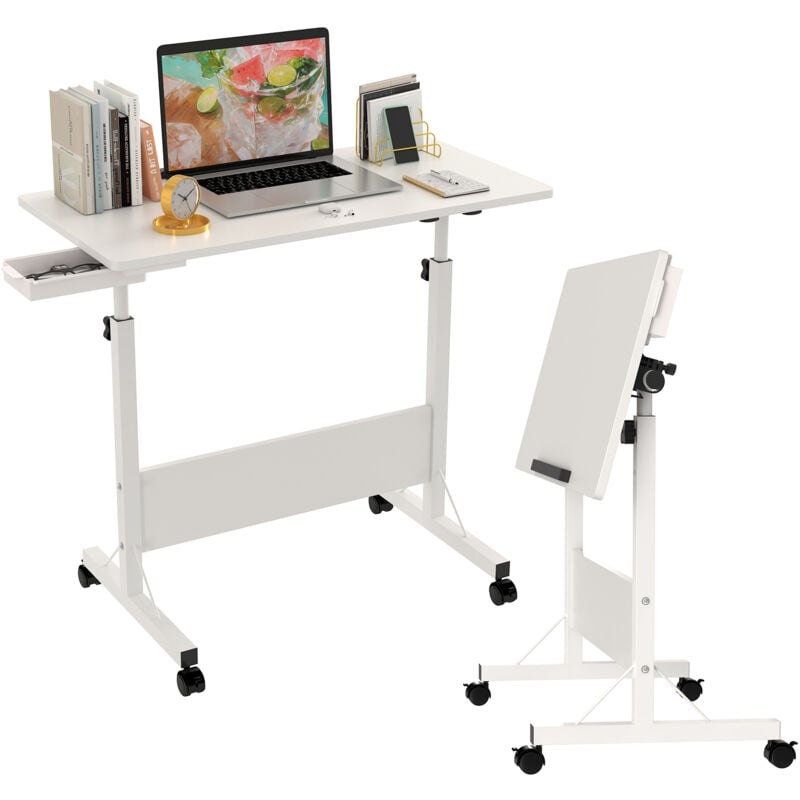 foto del prodotto haloyo scrivania per computer mobile regolabile in altezza con rotelle, scrivania da tavolo, tavolo largo per ufficio domestico, 80x40x64-89 cm,