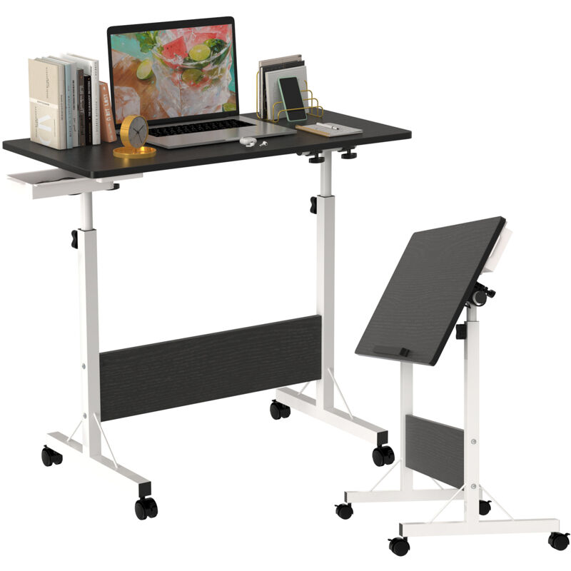 foto del prodotto haloyo scrivania per computer mobile regolabile in altezza con rotelle, scrivania da tavolo, tavolo largo per ufficio domestico, 80x40x64 89 cm,