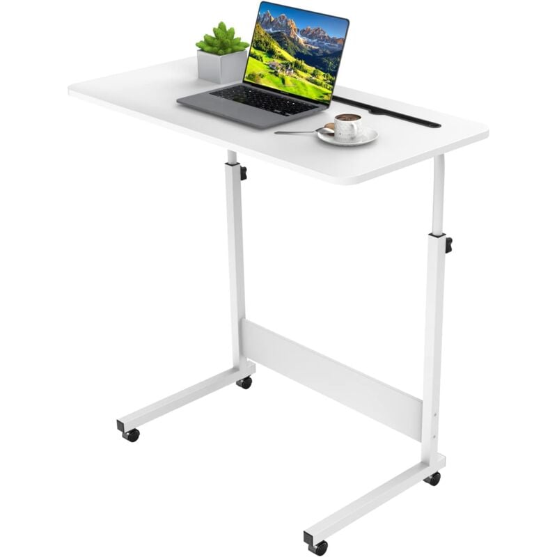 foto del prodotto haloyo scrivania per computer mobile regolabile in altezza con rotelle, scrivania da tavolo, tavolo largo per ufficio domestico, 80x40x69 89 cm,