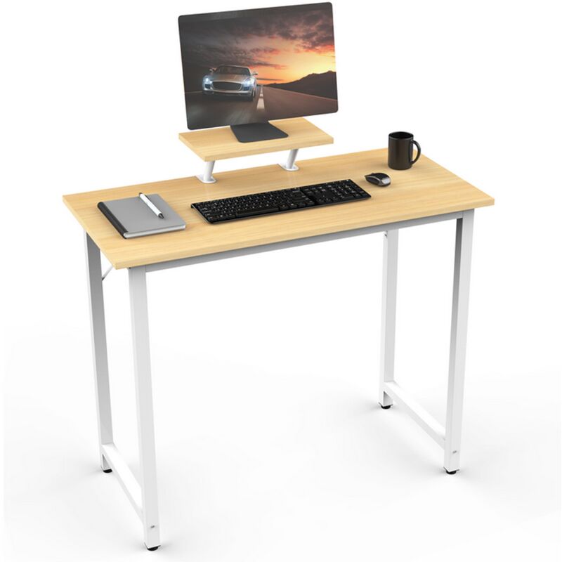 foto del prodotto haloyo scrivania per computer , scrivania con ripiani, tavolo da studio per camera da letto, 80x40x75cm, colore legno