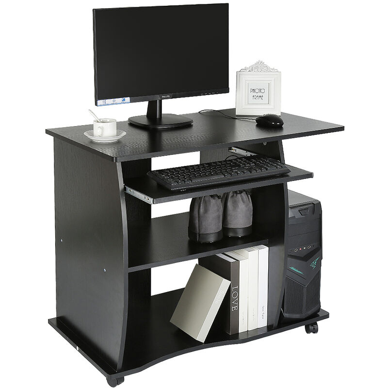 foto del prodotto haloyo scrivania per computer tavolo da ufficio tavolo per computer,mobile per computer,con rotelle,nero scrivania carrello,90 x 50 x 75 cm