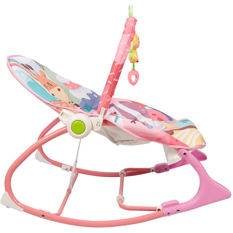 foto del prodotto haloyo sedia a dondolo bambini,sdraietta neonati con arco giochi, dondolo per bambini con dispositivi di sicurezza 80 60 43 cm rosa
