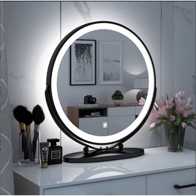 foto del prodotto haloyo specchio cosmetico rotondo,girevole specchio per il trucco luminoso, 50 50 cm, 6500 k, bianco freddo nero