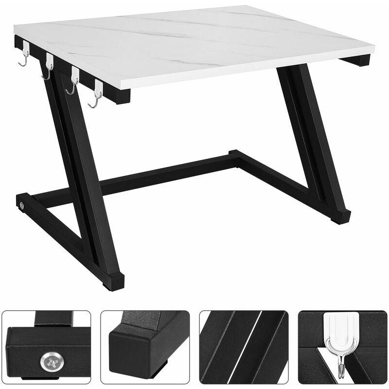 foto del prodotto haloyo supporto per forno a microonde a 2 strati, ripiano regolabile per cucina con 4 ganci 57 x 38 x 38 cm nero marmo
