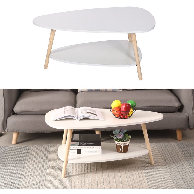foto del prodotto haloyo tavolino da caff con ripiano portaoggetti, in legno, disegno elegante e moderno del soggiorno