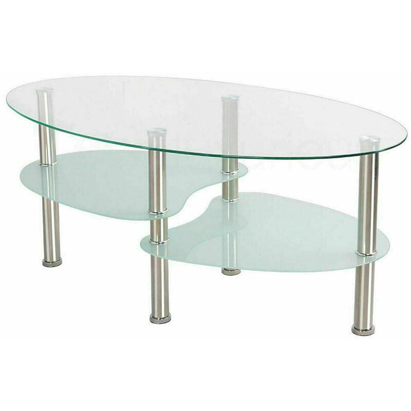 foto del prodotto haloyo tavolino da salotto con ripiano in vetro, tavolino da caff tavolino in vetro temperato 90 x 50 x 43 cm bianco