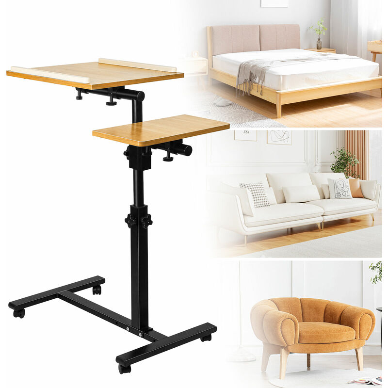 foto del prodotto haloyo tavolo per laptop,scrivania mobile, altezza regolabile, con 4 ruote,color legno