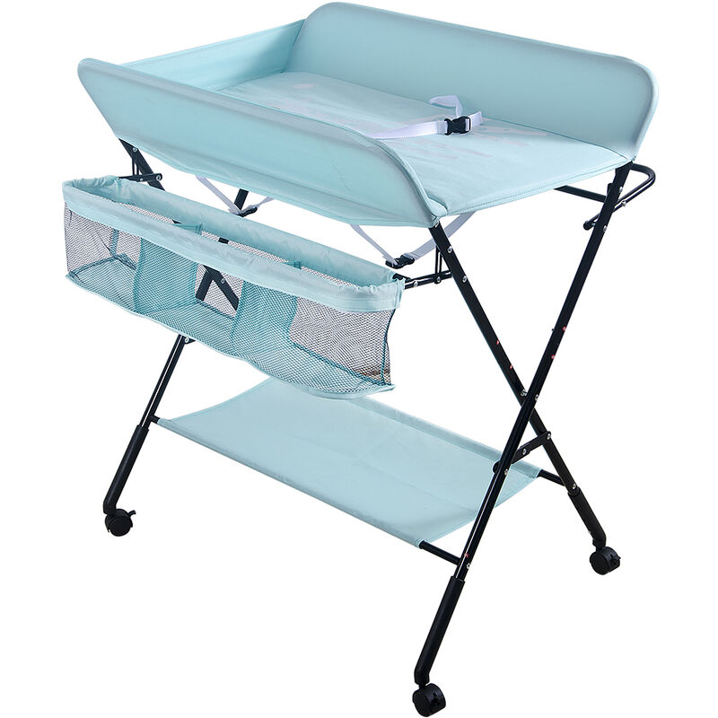 foto del prodotto haloyo tavolo per pannolini pieghevole,baby born fasciatoio ,4 ruote,80 x 66 x 98cm,cielo blu