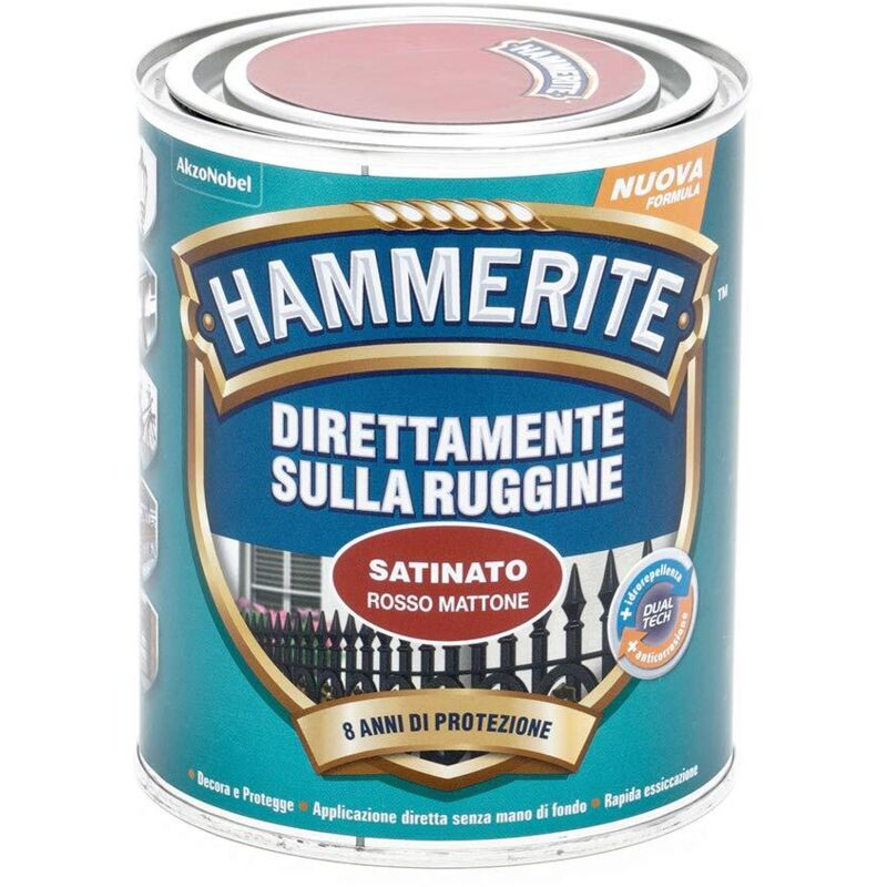 foto del prodotto hammerite smalto direttamente sulla ruggine. rosso mattone satinato 750 ml .
