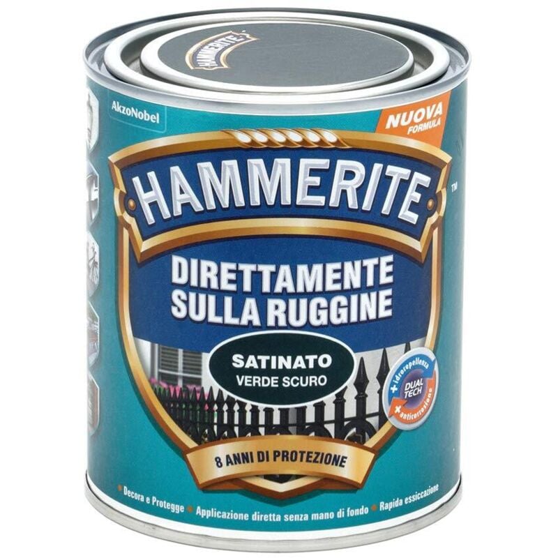 foto del prodotto hammerite smalto direttamente sulla ruggine. verde scuro satinato 750 ml .