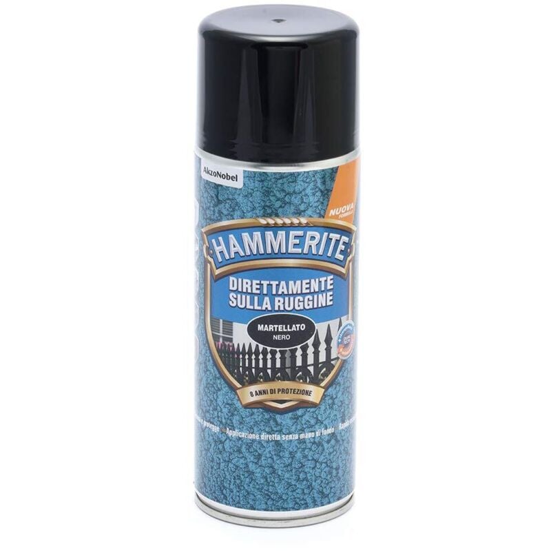 foto del prodotto hammerite smalto spray applicazione diretta su ruggine nero martellato 400 ml .