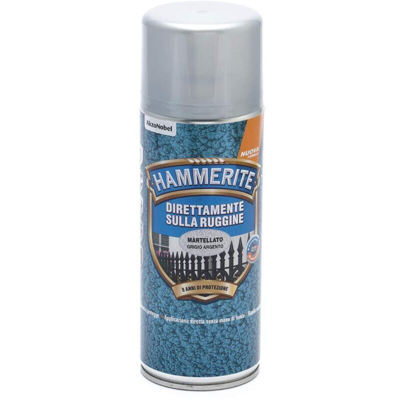 foto del prodotto hammerite spray direttamente sulla ruggine grigio argento martellato 400 ml .