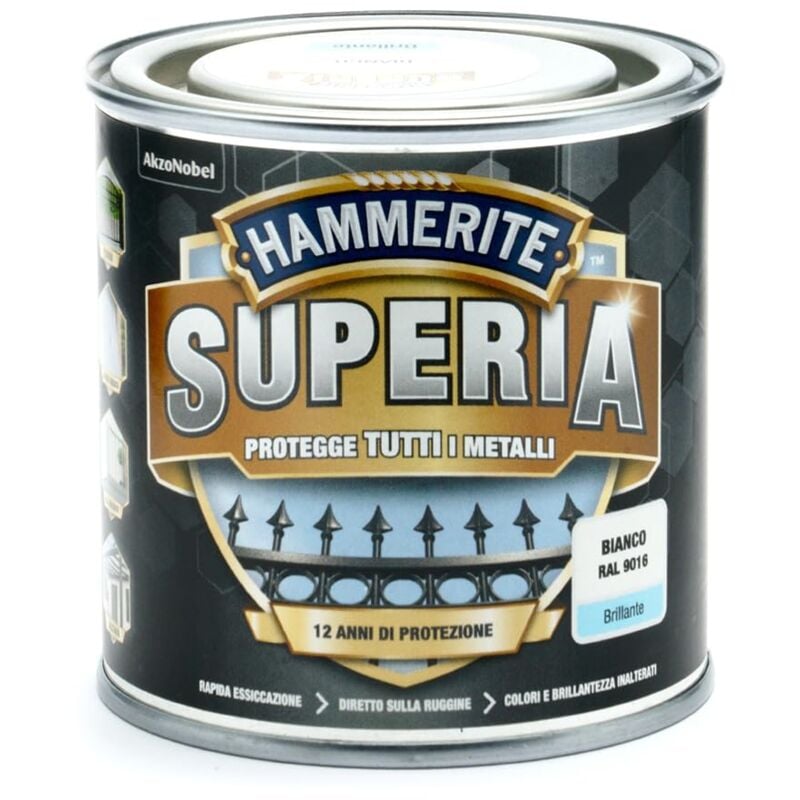 immagine 0 del prodotto hammerite superia smalto metallo antiruggine interno e esterno, brillante bianco, 250 ml