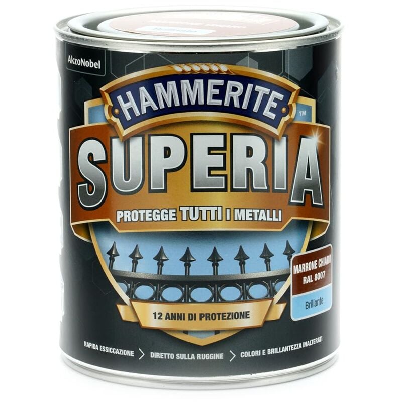 foto del prodotto hammerite - superia smalto metallo antiruggine interno e esterno, brillante marrone chiaro, 750 ml