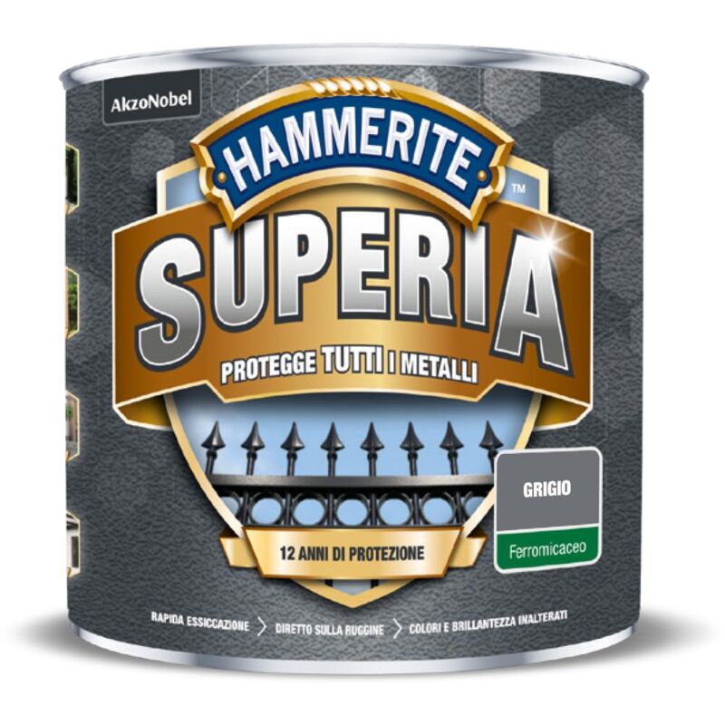 foto del prodotto hammerite superia smalto metallo antiruggine interno e esterno, ferromicaceo grigio, 750 ml