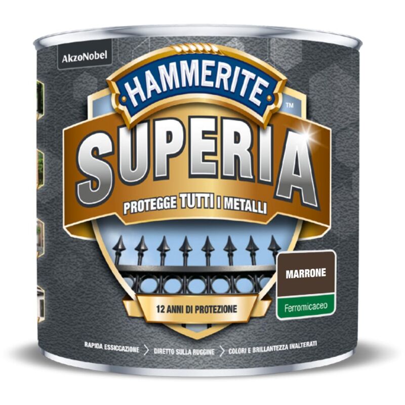 foto del prodotto hammerite superia smalto metallo antiruggine interno e esterno, ferromicaceo marrone, 750 ml