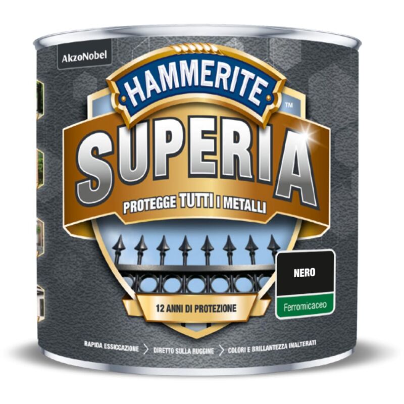 foto del prodotto hammerite superia smalto metallo antiruggine interno e esterno, ferromicaceo nero, 2.5 l